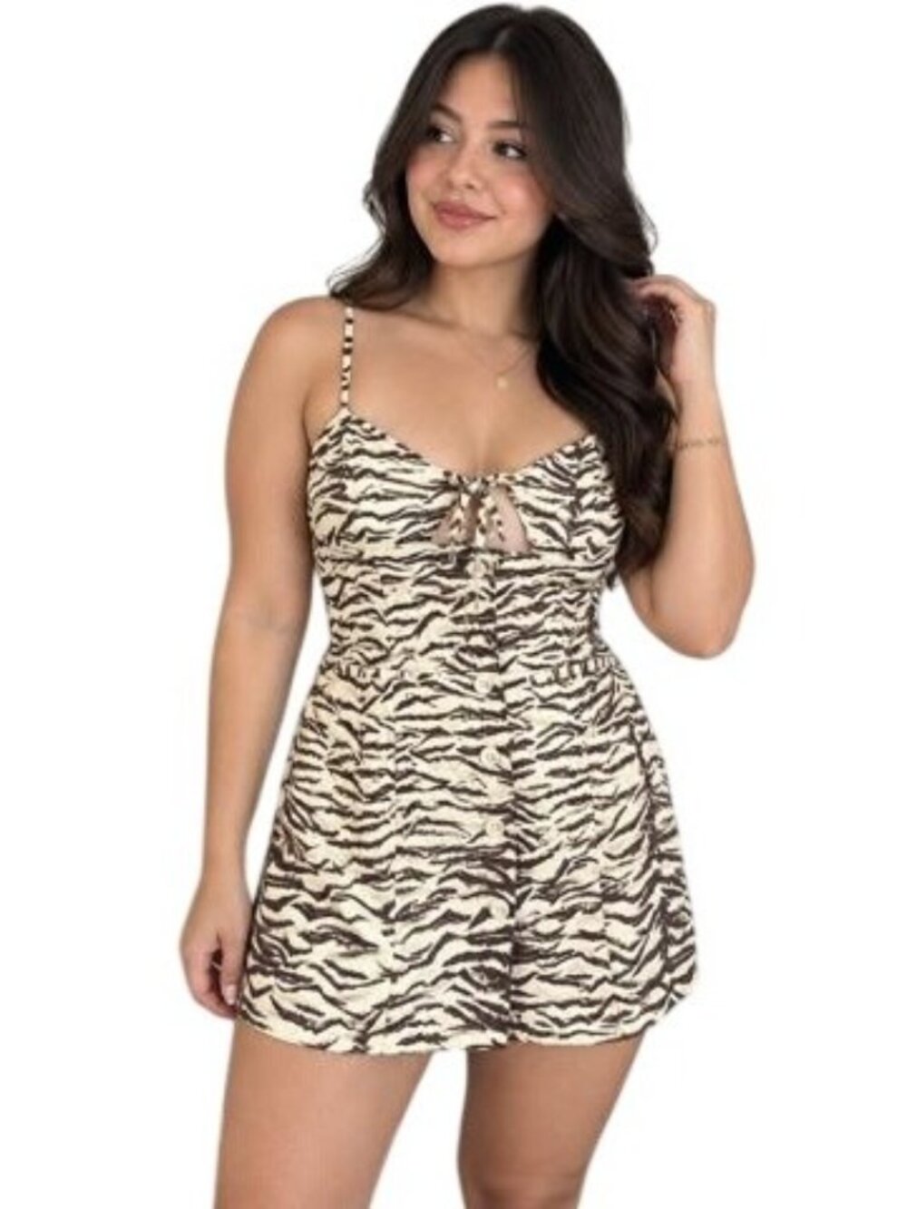 Nasty Gal Zebra Print Button-Down Mini Dress Tie Front Adjustable Straps 14